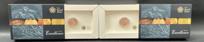 The Royal Mint - Pure Excellence - Two 2010 UK Sovereign Gold Bullion coins,