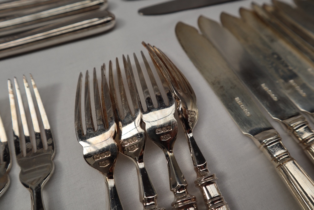 An Elizabeth II silver part flatware service, comprising twelve fish forks, twelve fish knives, - Image 2 of 3