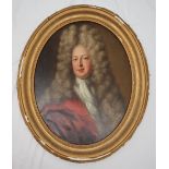 19th century British School Head and shoulder portrait of a gentleman in a wig and frock