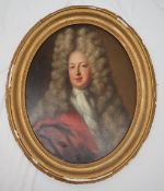 19th century British School Head and shoulder portrait of a gentleman in a wig and frock