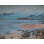Christopher Williams (1873-1934) Barmouth - A beach scene with blue hills in the background Oil on