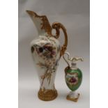 A Royal Worcester porcelain ewer painted with thistles and daisies, pattern number 1587,