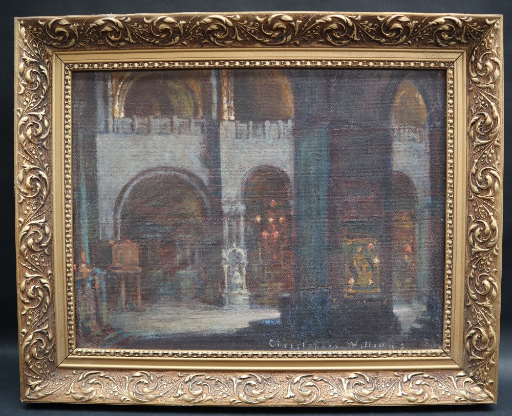 Christopher Williams (1873-1934) A church interior Oil on board Signed 28.5 x 37. - Image 2 of 4