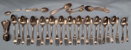 A continental matched white metal part flatware service comprising thirteen table forks,