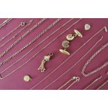 A pair of 9ct gold cufflinks together with assorted 9ct gold jewellery including necklaces,