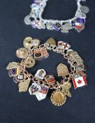 A 9ct yellow gold charm bracelet set with 9ct gold and enamel county shields,