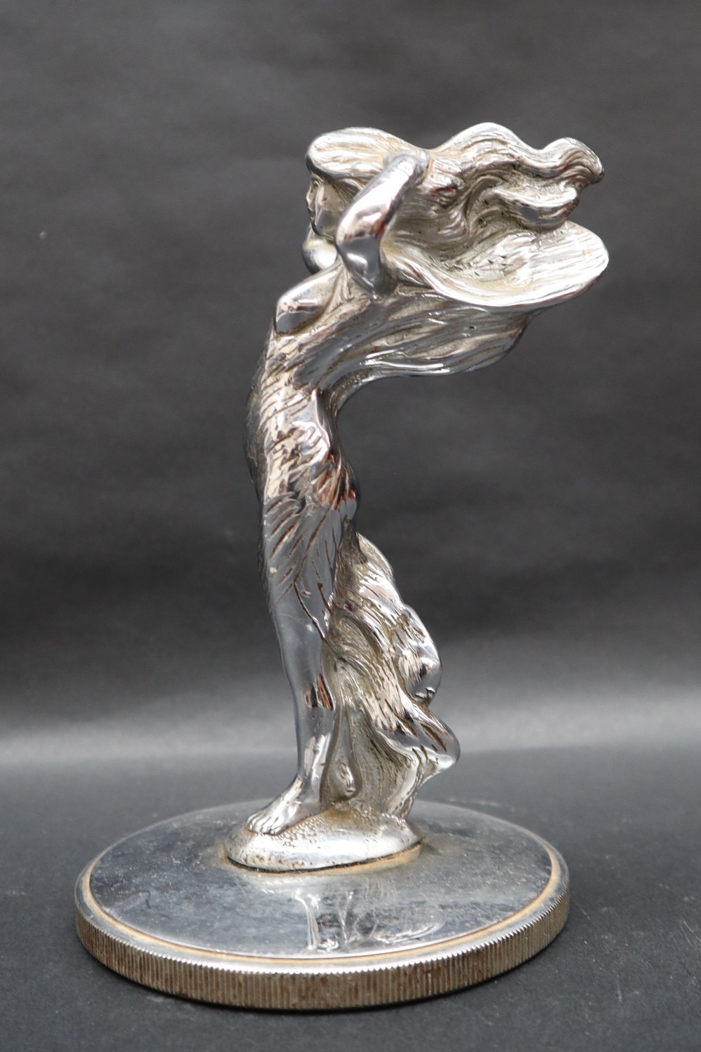 A chrome car / truck mascot of a maiden with flowing hair and arms raised, - Image 2 of 6