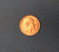 An Edward VII gold sovereign dated 1908