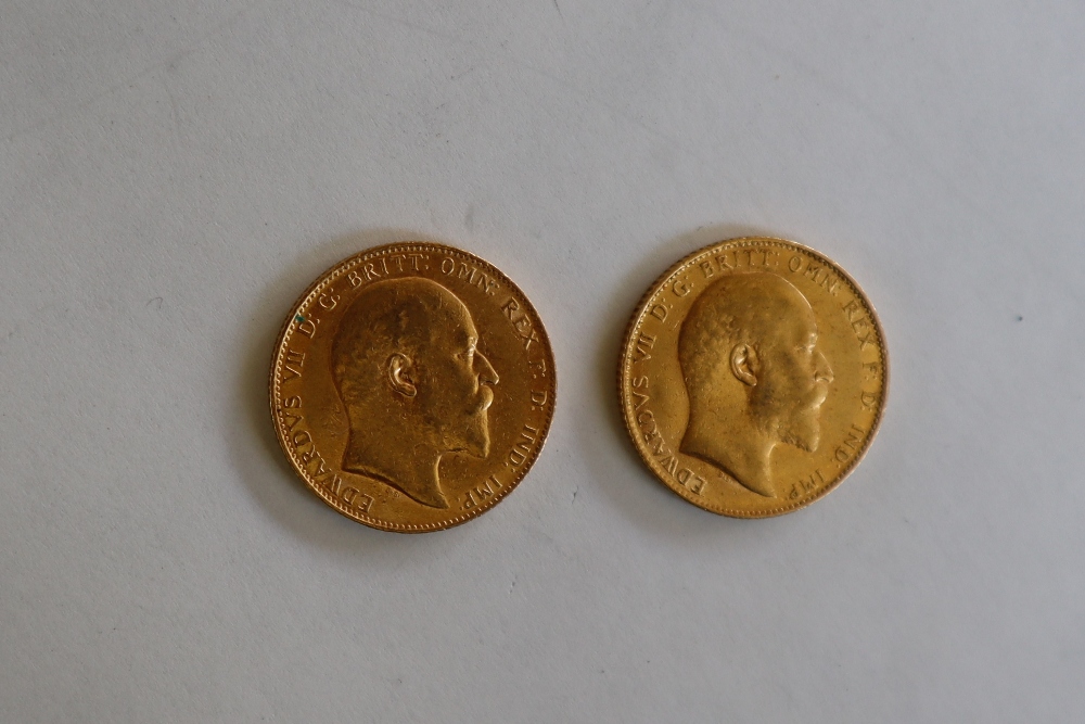 Two Edward VII gold sovereigns,