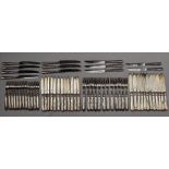 An Elizabeth II silver part flatware service, comprising twelve fish forks, twelve fish knives,