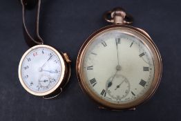 A gentleman's 9ct gold wristwatch, with a circular enamel dial,