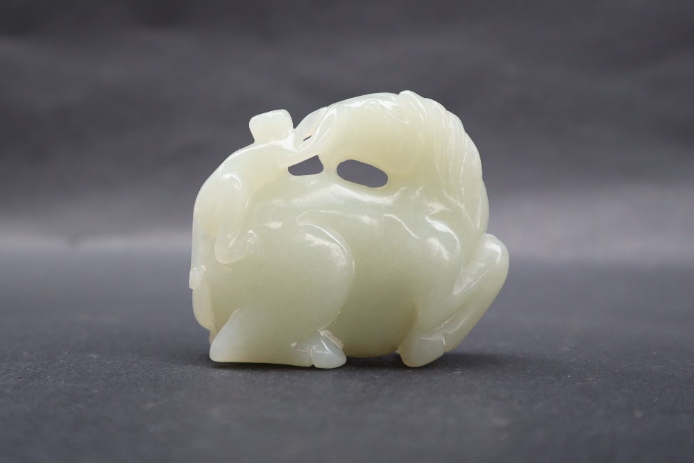 A Chinese "jade" hardstone carving of a horse with a monkey on its back, - Image 3 of 8