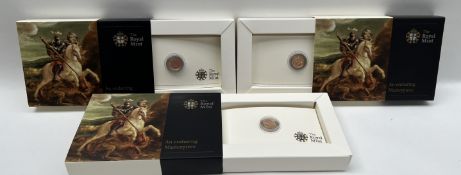 The Royal Mint - An Enduring Masterpiece - Three 2009 UK Quarter Sovereign Gold Bullion coins,
