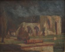 Christopher Williams (1873-1934) Margam Abbey by moonlight Oil on canvas Signed and label verso 39.