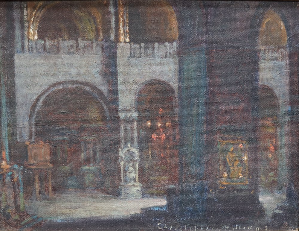 Christopher Williams (1873-1934) A church interior Oil on board Signed 28.5 x 37.