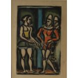 Georges Rouault Au Cirque Aquatint in colours Gallery label verso probably Redfern Gallery,