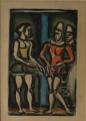 Georges Rouault Au Cirque Aquatint in colours Gallery label verso probably Redfern Gallery,