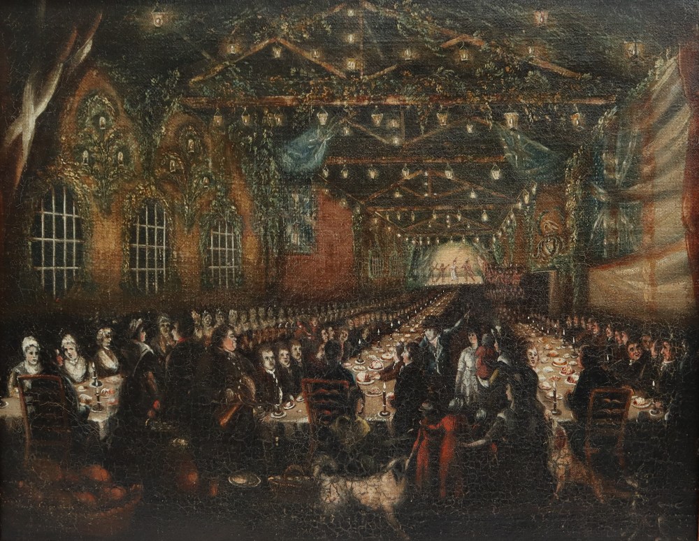 19th century British A feast to celebrate the battle of Trafalgar Oil on canvas 44 x 57cm