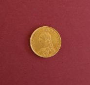 A Victorian gold shield back half sovereign dated 1887