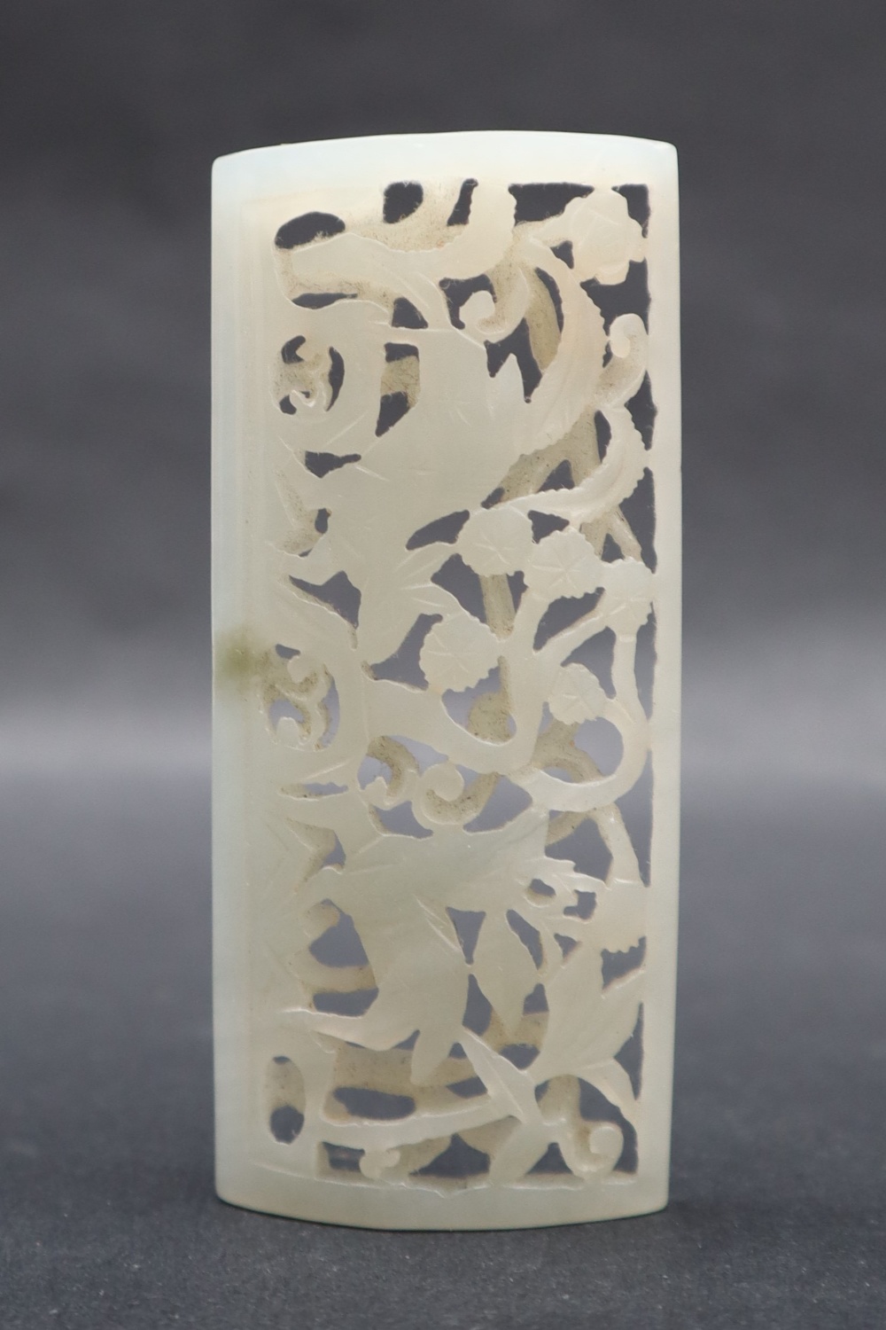 A Chinese "jade" hardstone panel with pierced decoration depicting deer and leaves, 7. - Image 2 of 7