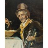 F Andreolli The accordion player Oil on canvas Signed 29.5 x 24.