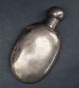 A George V silver hip flask of oval form with a screw down spherical top, Birmingham, 1920,