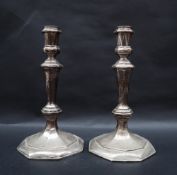 A pair of Elizabeth II silver candlesticks, of tapering form on an octagonal base, London, 1972,