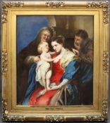 In the Style of Peter Paul Rubens The Holy Family with Saint Anne A Porcelain panel Inscribed verso