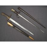 A short sword with lions head terminal and wire wound shagreen grip the T bar with acorn terminals