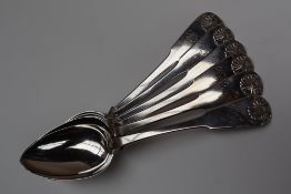 Scottish Silver - A set of six George III fiddle and shell pattern dessert spoons, Glasgow, 1833,