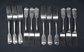 Scottish Silver - A set of twelve Victorian silver fiddle pattern dessert forks, Edinburgh, 1851,