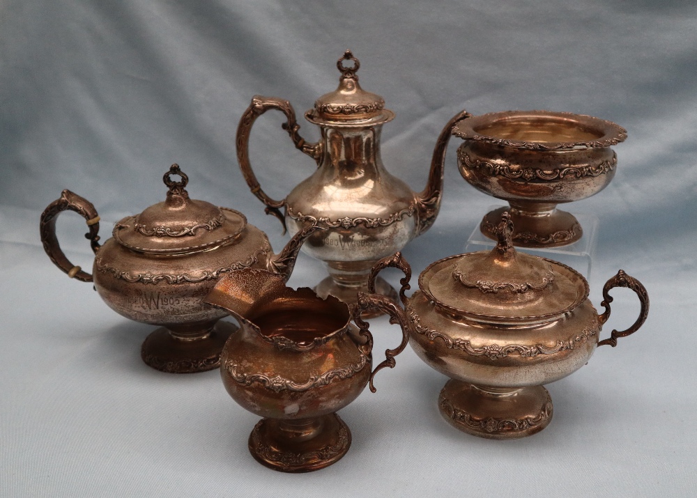 American Silver - An R W & S Sterling silver five piece teaset with a scrolling leaf and flower - Image 2 of 7