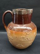 A Doulton & Co stoneware jug, the with a silver rim,