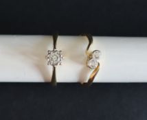 A solitaire diamond ring, set with around faceted diamond to an 18ct gold shank,