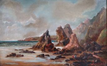 Richard Short A rocky beach scene Oil on canvas Signed 34 x 54.
