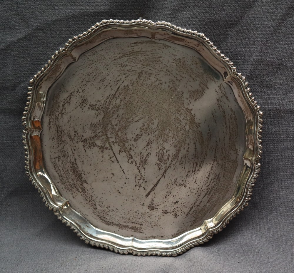 A George V Silver Salver with a gadrooned rim, on three claw and ball feet, Sheffield, 1913, - Image 2 of 3