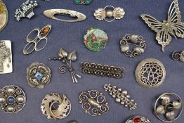A Danish sterling silver beaded brooch together with another Danish silver leaf brooch and a