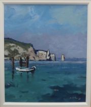 Gareth Thomas Old Harry Rocks from Swanage Oil on paper Signed and Albany gallery label verso 24 x