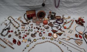 Assorted costume jewellery including silver and semi precious stone set items, bracelets, bangles,