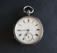 A George V silver open faced pocket watch, with an enamel dial,