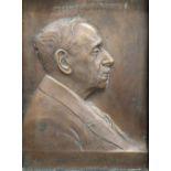 Bronze portrait plaque of Colonel R.E. Crompton, in profile, dated 1924, 26.