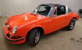 A 1972 Porsche 911T Targa in orange, left hand drive chassis only, no engine, or transmission,