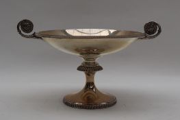 A George V silver twin handled pedestal bon bon dish,