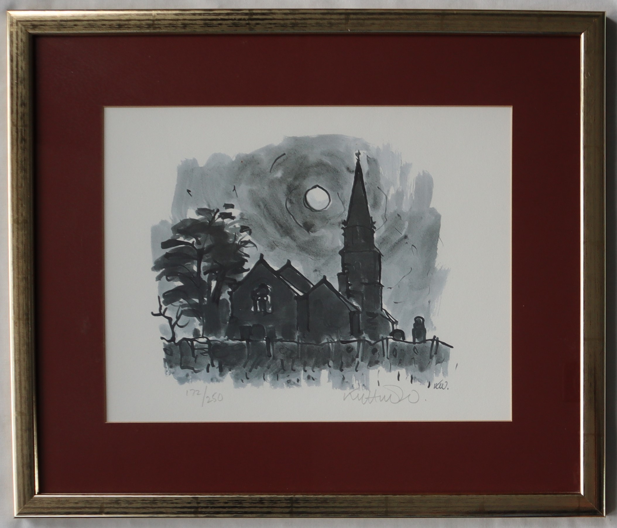 Sir Kyffin Williams Moonlit Anglesey church A limited edition print, No. - Image 2 of 5