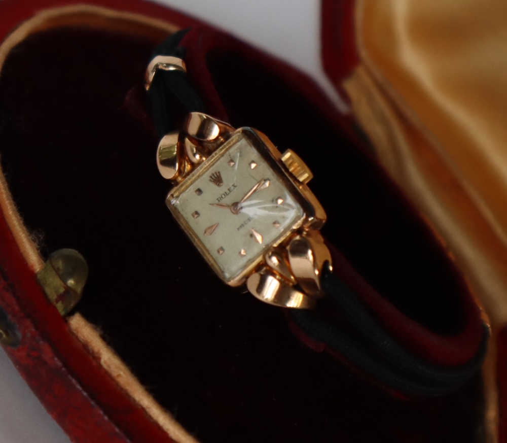 A lady's 18ct gold Rolex wristwatch, the square dial with dot markers, marked Rolex Precision, - Image 2 of 8
