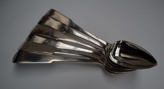 Scottish Silver - A set of six George III silver fiddle pattern table spoons, Edinburgh, 1812,
