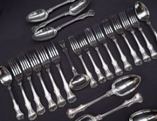A Victorian silver partial flatware service comprising, six table spoons, five matching table forks,
