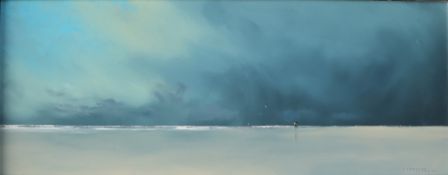 Lawrence Coulson Weather the storm Oil on board Signed 19 x 49.