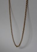 A 9ct yellow gold necklace, with textured circular links, 52cm long, approximately 8.