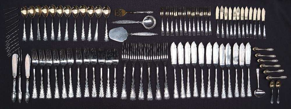 A continental white metal 800 standard part flatware service comprising six table forks,